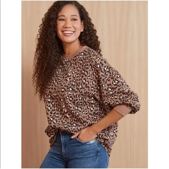 RAILS Reeves Sweatshirt SZ M Mountain Leopard Print Terry Sweater - Picture 10 of 10